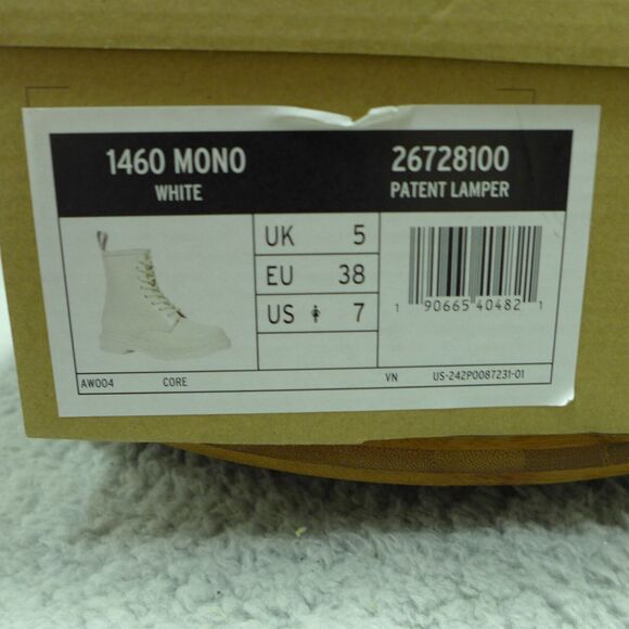 Dr. Martens 1460 Mono White Patent Leather Boots Woman's Size 7 26728100 - Picture 10 of 10